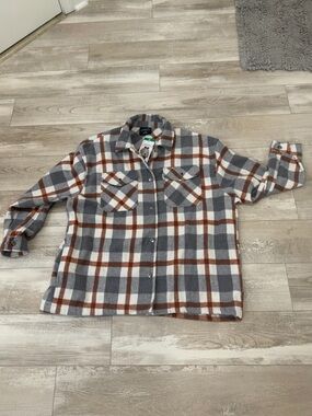 HFX Women’s’ Plaid Shirt Jacket - Gray, White & Rust/Brown NWT